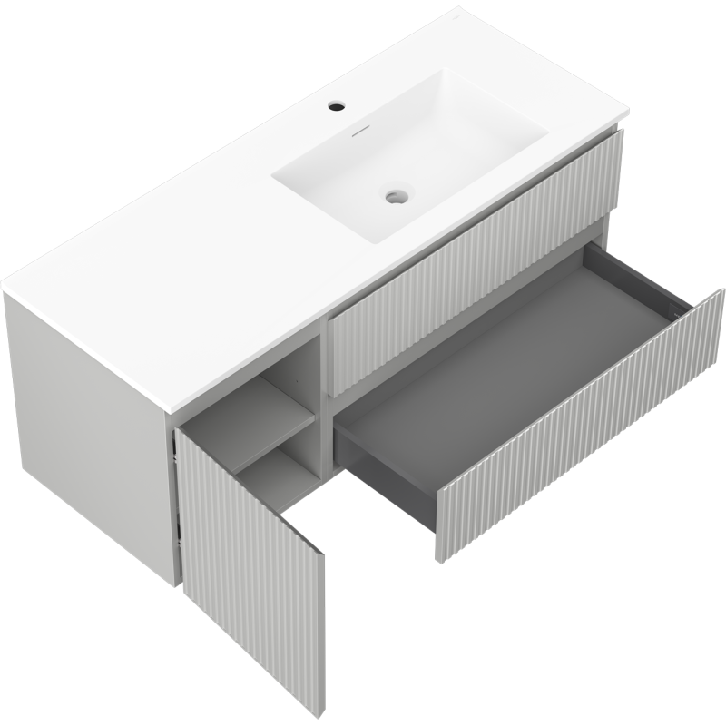 Mexen Rivel meuble de salle de bain 120 cm avec lavabo Otis à droite, 2S, 1D, rainuré, gris/blanc mat