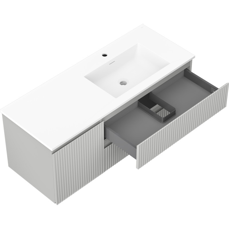 Mexen Rivel armario de baño 120 cm con lavabo Otis derecho, 2S, 1D, estriado, gris/blanco mate - 91A23-12047-3-BBFFF62-W18P01