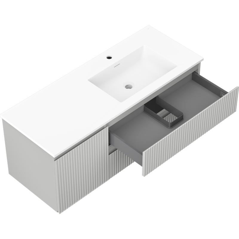 Mexen Rivel mobile bagno 120 cm con lavabo Otis destro, 2S, 1D, scanalato, grigio/bianco opaco - 91A23-12047-3-BBFFF62-W18P01