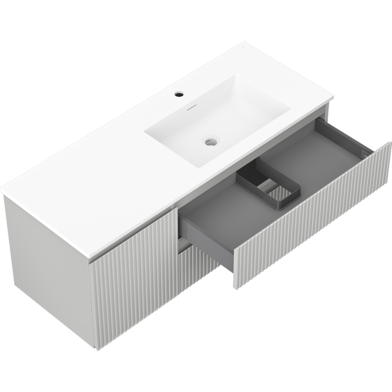 Mexen Rivel mueble de baño 120 cm con lavabo Otis derecho, 2S, 1D, ranurado, gris/blanco mate - 91A23-12047-3-BBFFF62-W18P01