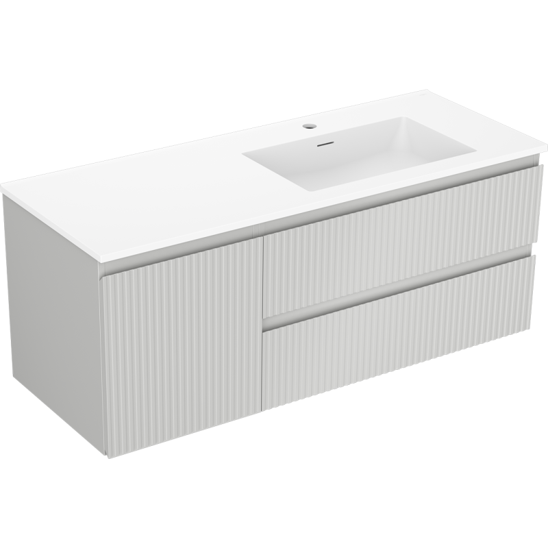 Mexen Rivel mobile bagno 120 cm con lavabo Otis destro, 2S, 1D, scanalato, grigio/bianco opaco - 91A23-12047-3-BBFFF62-W18P01