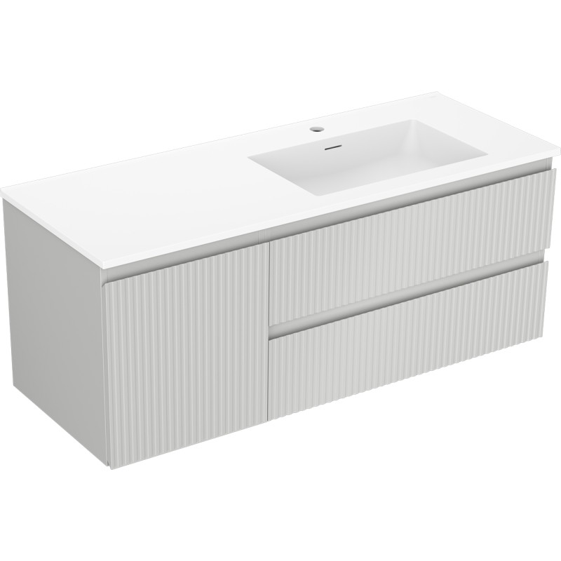 Mexen Rivel mobiletto da bagno 120 cm con lavabo Otis destro, 2S, 1D, scanalato, grigio/bianco opaco
