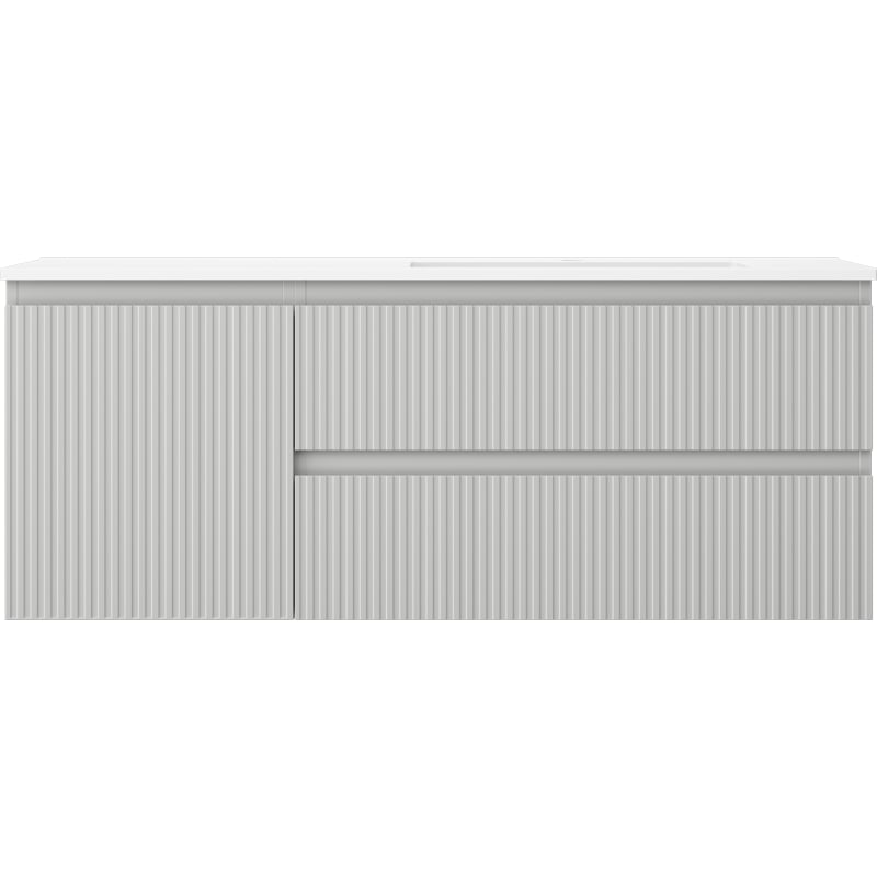 Mexen Rivel 120 cm bathroom cabinet with right Otis sink, 2 drawers, 1 door, grooved, gray/white matte
