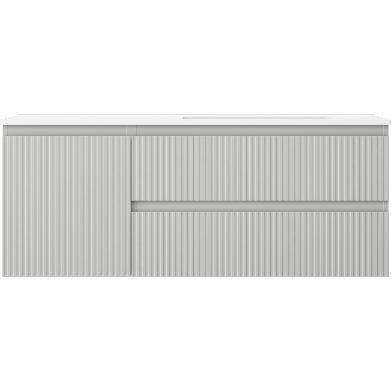 Mexen Rivel armario de baño 120 cm con lavabo Otis derecho, 2S, 1D, estriado, gris/blanco mate - 91A23-12047-3-BBFFF62-W18P01