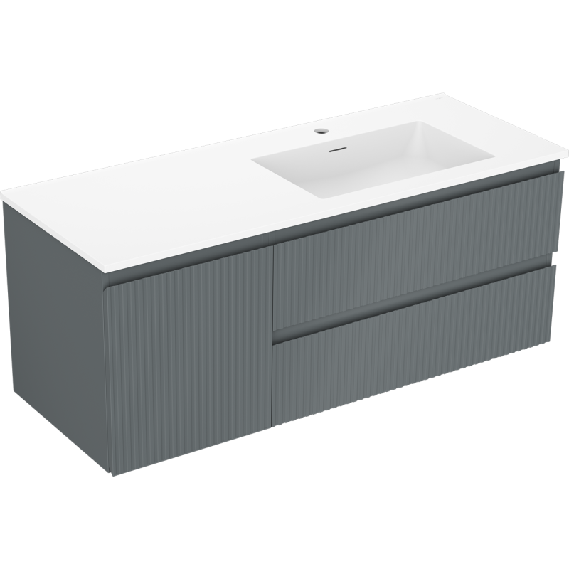 Mexen Rivel szafka łazienkowa 120 cm z umywalką Otis prawą, 2S, 1D, ryflowana, grafit/biała mat - 91A23-12047-3-BBFFF66-W18P01