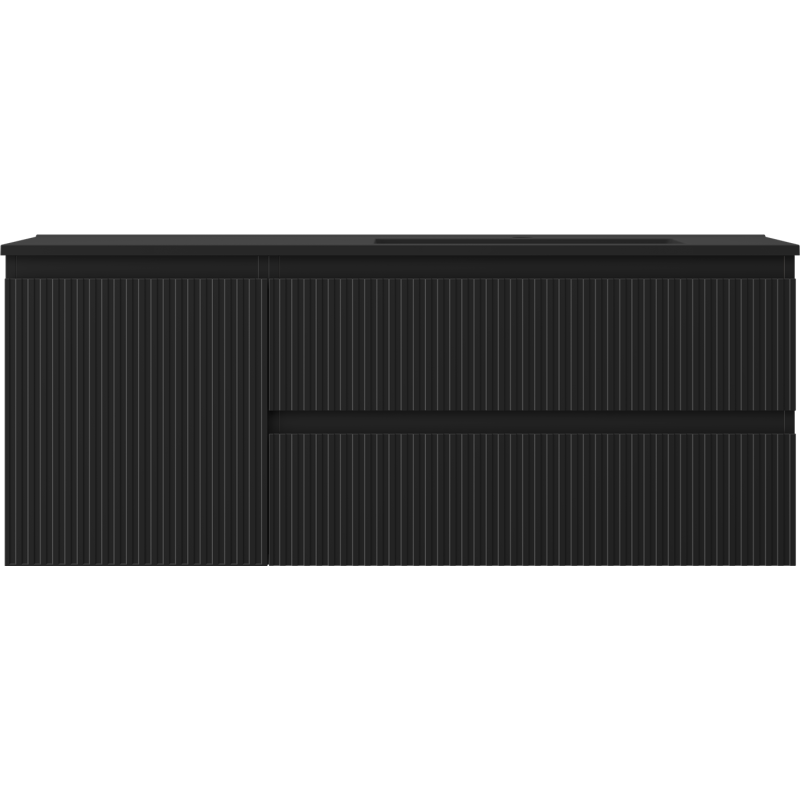 Mexen Rivel badkamerkast 120 cm met rechter Otis wastafel, 2S, 1D, gegroefd, zwart mat - 91A23-12047-3-BBFFF71-W18P71