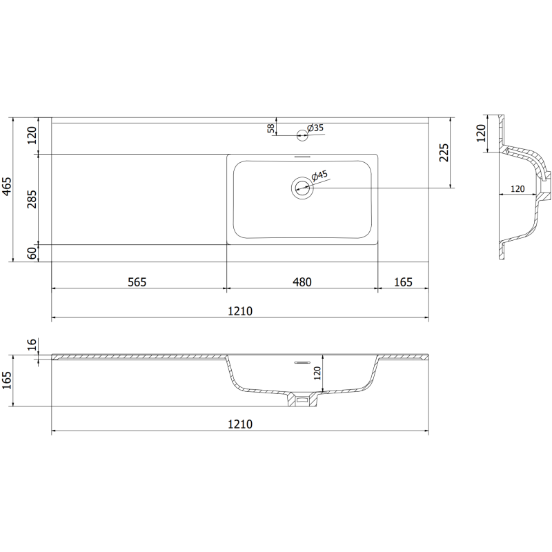 Mexen Rivel mobile da bagno 120 cm con lavabo Otis destro, 2S, 1D, scanalato, nero opaco - 91A23-12047-3-BBFFF71-W18P71