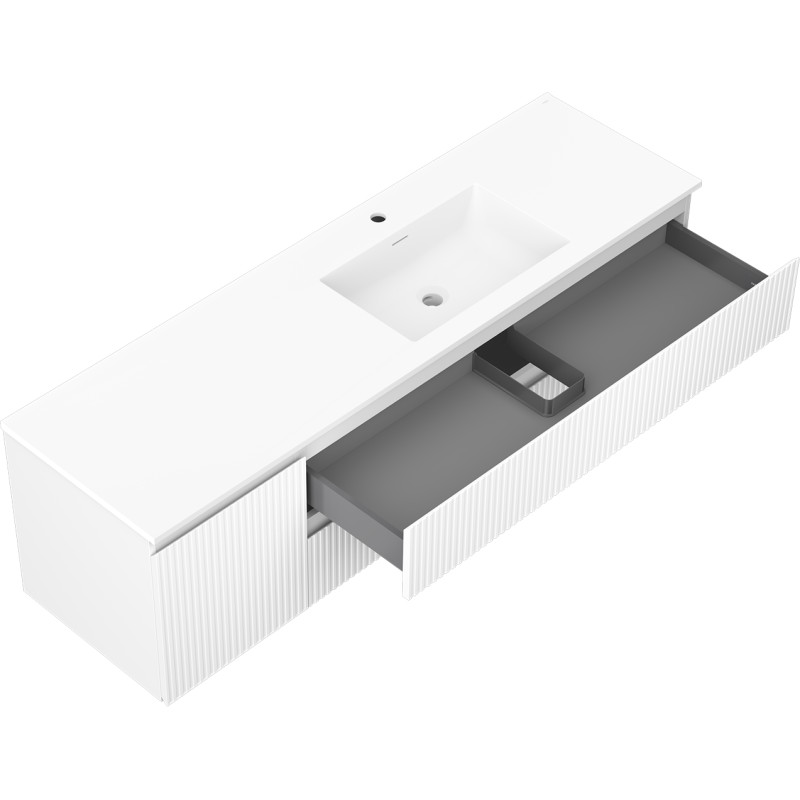 Mexen Rivel mobile da bagno 160 cm con lavabo Otis destro, 2S, 1D, scanalato, bianco opaco - 91A23-16047-3-BBFFF01-W18P01