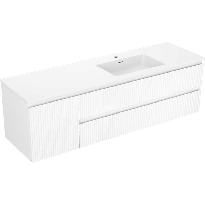 Mexen Rivel meuble de salle de bain 160 cm avec lavabo Otis droit, 2S, 1D, rainuré, blanc mat - 91A23-16047-3-BBFFF01-W18P01
