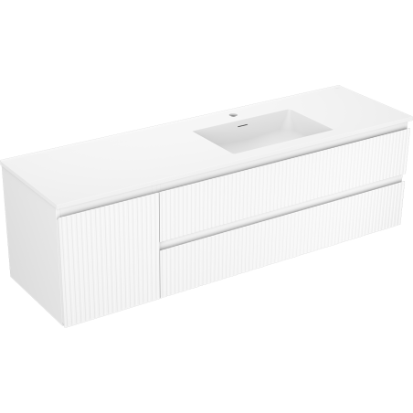 Mexen Rivel Badezimmerschrank 160 cm mit Waschbecken Otis rechts, 2S, 1D, geriffelt, weiß matt - 91A23-16047-3-BBFFF01-W18P01