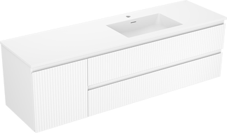 Mexen Rivel 160 cm Badezimmerschrank mit rechter Otis-Waschtisch, 2S, 1D, gerillt, weiß matt - 91A23-16047-3-BBFFF01-W18P01