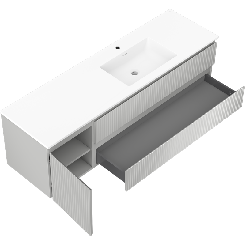 Mexen Rivel armadietto da bagno 160 cm con lavabo Otis destro, 2S, 1D, scanalato, grigio/bianco opaco