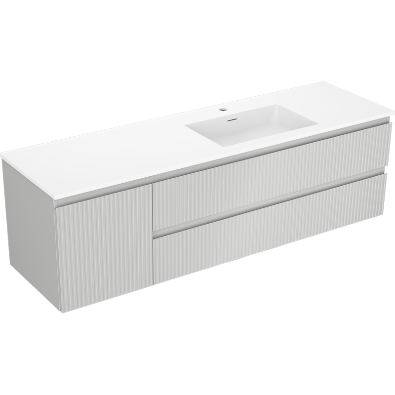 Mexen Rivel armário de casa de banho 160 cm com lavatório Otis direito, 2S, 1D, frisado, cinza/branco mate