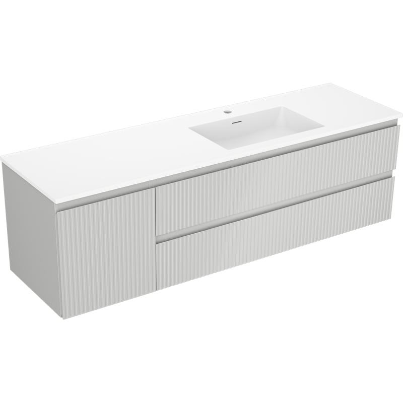 Mexen Rivel bathroom cabinet 160 cm with right Otis sink, 2 drawers, 1 door, grooved, gray/white matte