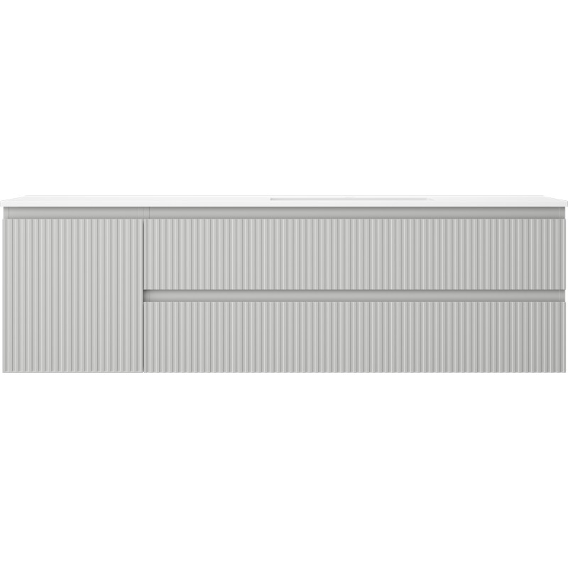Mexen Rivel badkamerkast 160 cm met Otis wastafel rechts, 2S, 1D, gegroefd, grijs/wit mat - 91A23-16047-3-BBFFF62-W18P01