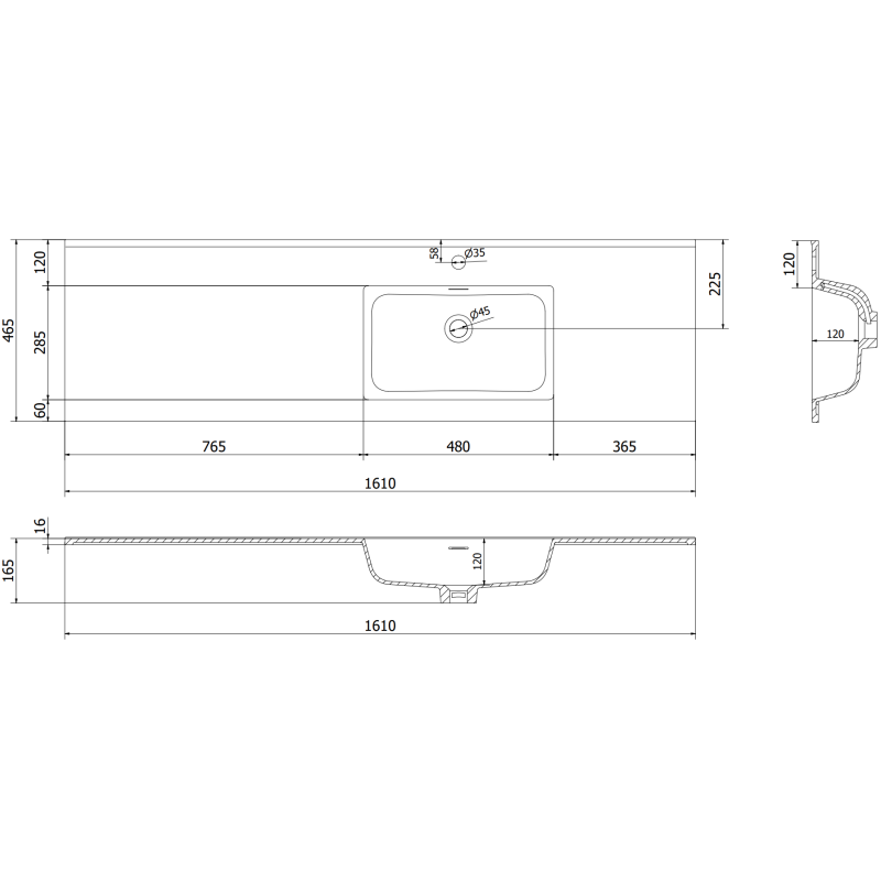 Mexen Rivel armadietto da bagno 160 cm con lavabo Otis destro, 2S, 1D, scanalato, grigio/bianco opaco