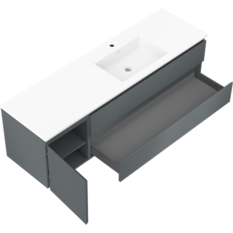 Mexen Rivel mobile bagno 160 cm con lavabo Otis destro, 2S, 1D, scanalato, grafite/bianco opaco - 91A23-16047-3-BBFFF66-W18P01