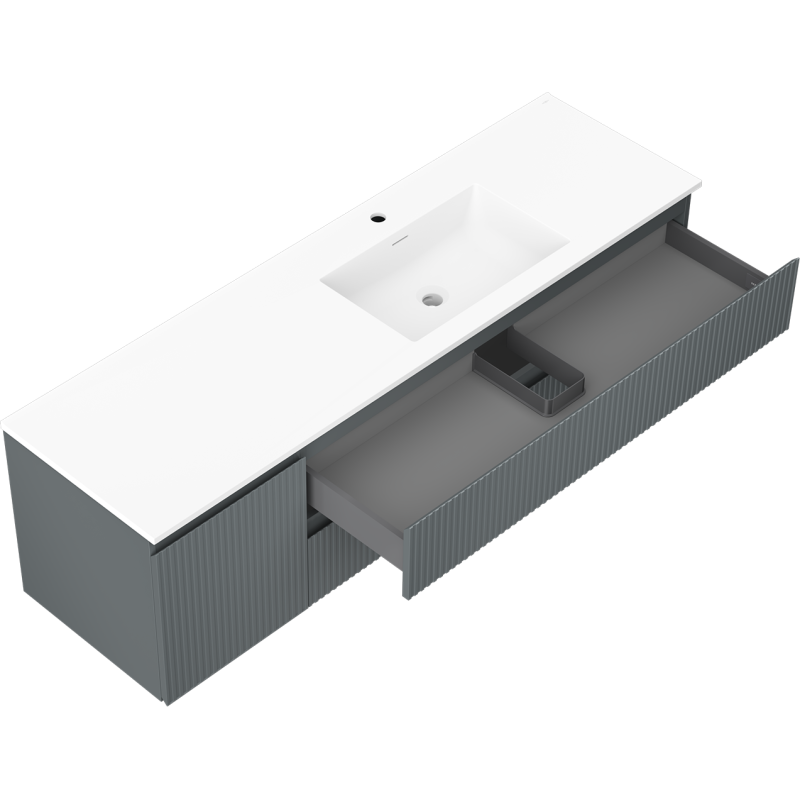 Mexen Rivel mobile bagno 160 cm con lavabo Otis destro, 2S, 1D, scanalato, grafite/bianco opaco - 91A23-16047-3-BBFFF66-W18P01