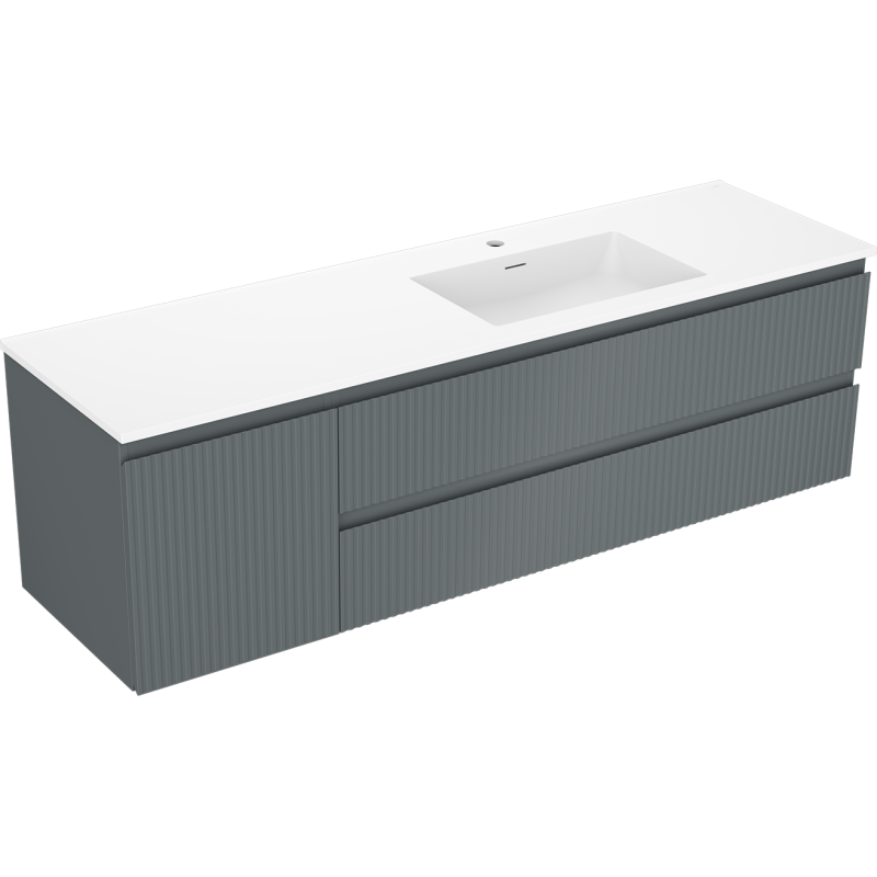 Mexen Rivel mobile bagno 160 cm con lavabo Otis destro, 2S, 1D, scanalato, grafite/bianco opaco - 91A23-16047-3-BBFFF66-W18P01