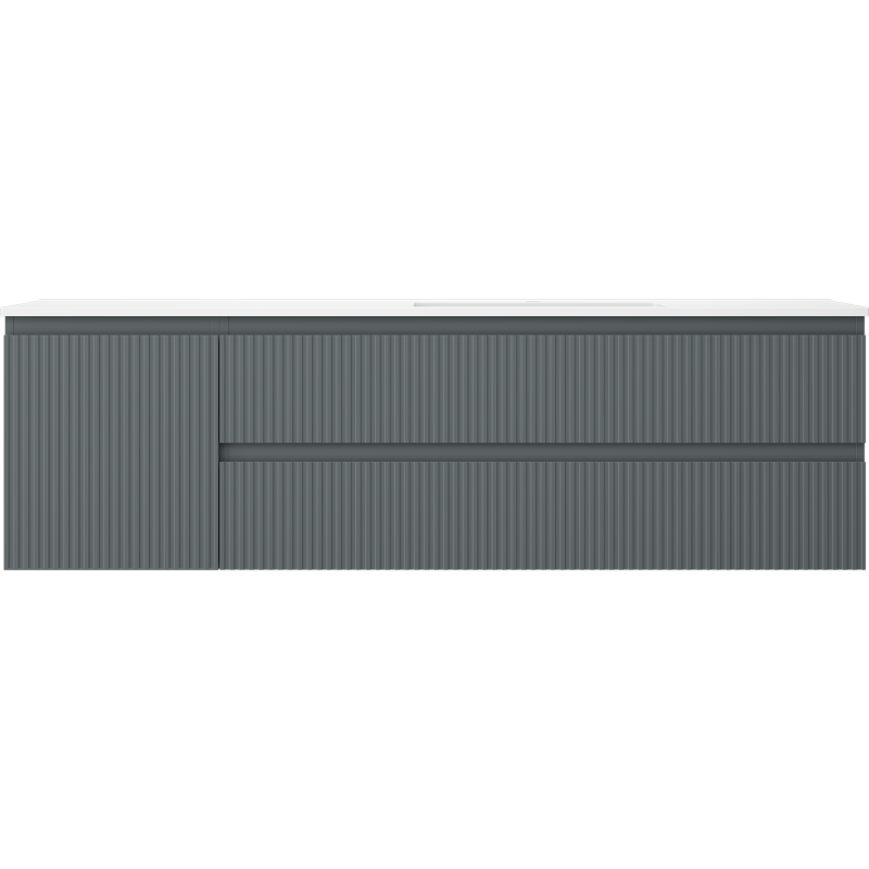Mexen Rivel badkamerkast 160 cm met wastafel Otis rechts, 2S, 1D, geribbeld, grafiet/wit mat - 91A23-16047-3-BBFFF66-W18P01