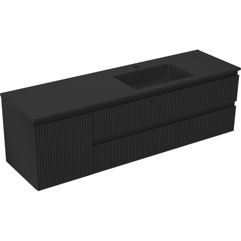 Mexen Rivel armoire de salle de bain 160 cm avec lavabo Otis droit, 2S, 1D, rainurée, noir mat - 91A23-16047-3-BBFFF71-W18P71