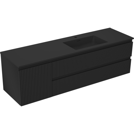 Mexen Rivel meuble de salle de bain 160 cm avec lavabo Otis droit, 2S, 1D, rainuré, noir mat - 91A23-16047-3-BBFFF71-W18P71