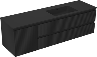 Mexen Rivel Badezimmerschrank 160 cm mit Waschbecken Otis rechts, 2S, 1D, geriffelt, schwarz matt - 91A23-16047-3-BBFFF71-W18P71