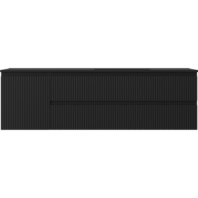 Mexen Rivel kopalniška omarica 160 cm z umivalnikom Otis desna, 2S, 1D, z rebrastim vzorcem, črna mat