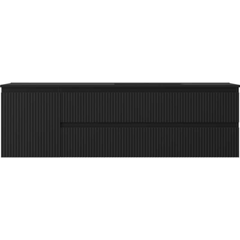 Mexen Rivel mobile da bagno 160 cm con lavabo Otis destro, 2S, 1D, rigato, nero opaco - 91A23-16047-3-BBFFF71-W18P71