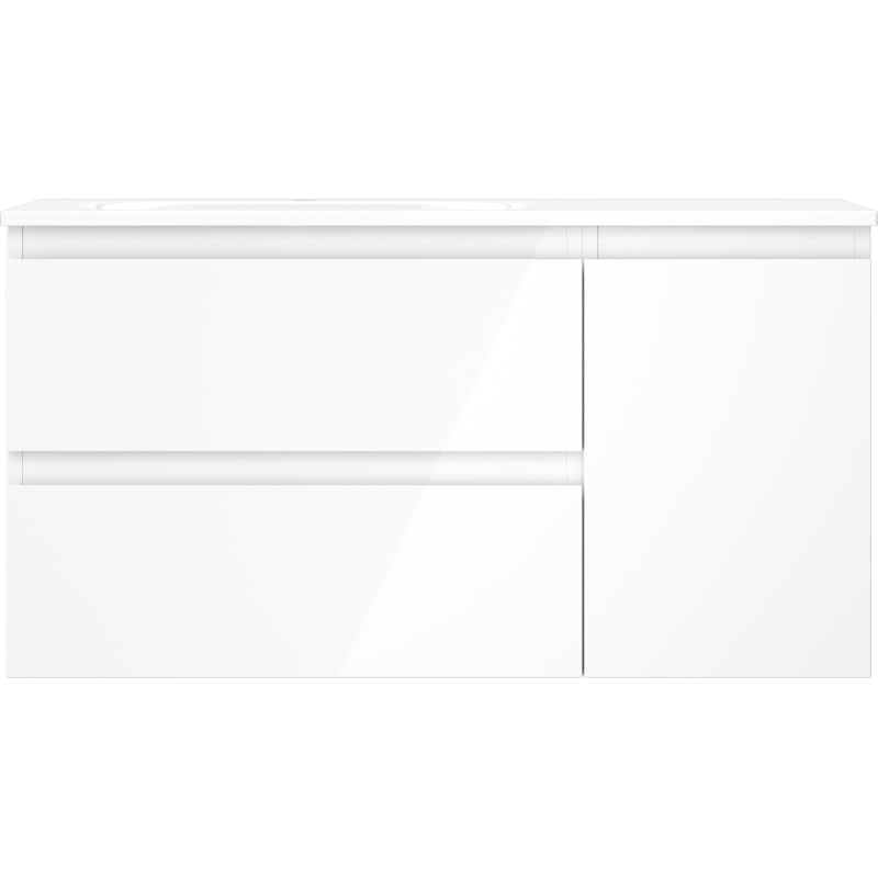 Mexen Orio 90 cm Bathroom Cabinet with Left Sink Vela, 2S, 1D, White Gloss - 91A13-09047-3-BBFFF00-W23L00