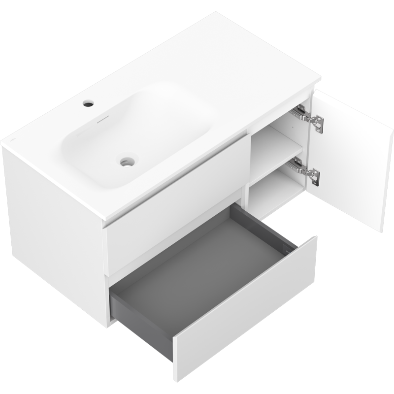 Mexen Orio bathroom cabinet 90 cm with Vela left washbasin, 2S, 1D, white matte - 91A13-09047-3-BBFFFF01-W23L01