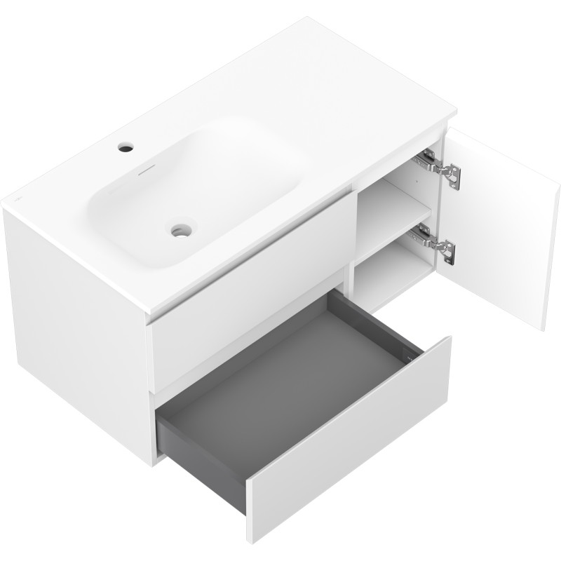 Mexen Orio meuble de salle de bain 90 cm avec lavabo Vela gauche, 2S, 1D, blanc mat - 91A13-09047-3-BBFFFF01-W23L01