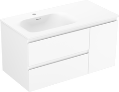 Mexen Orio Badezimmerschrank 90 cm mit Waschbecken Vela links, 2S, 1T, weiß matt - 91A13-09047-3-BBFFFF01-W23L01