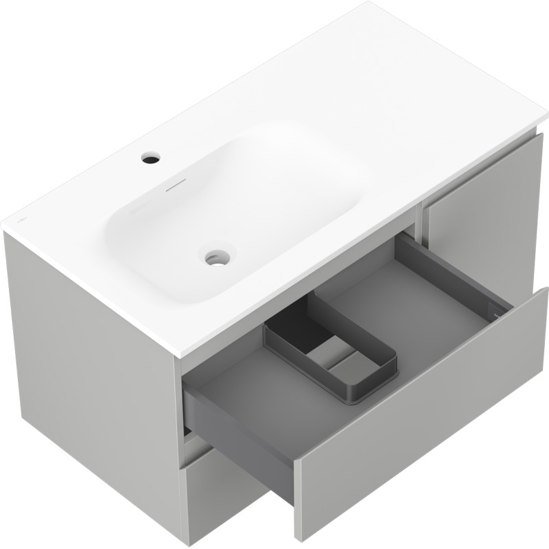 Mexen Orio Badezimmerschrank 90 cm mit Waschbecken Vela links, 2S, 1D, graumatt/weißmatt - 91A13-09047-3-BBFFF62-W23L01