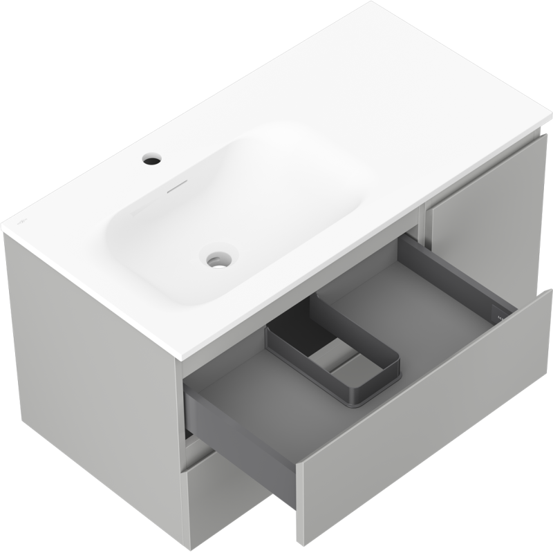 Mexen Orio bathroom cabinet 90 cm with Vela left sink, 2S, 1D, gray matte/white matte - 91A13-09047-3-BBFFF62-W23L01