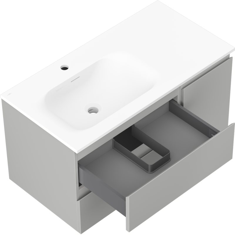 Mexen Orio mueble de baño 90 cm con lavabo Vela izquierdo, 2S, 1D, gris mate/blanco mate - 91A13-09047-3-BBFFF62-W23L01