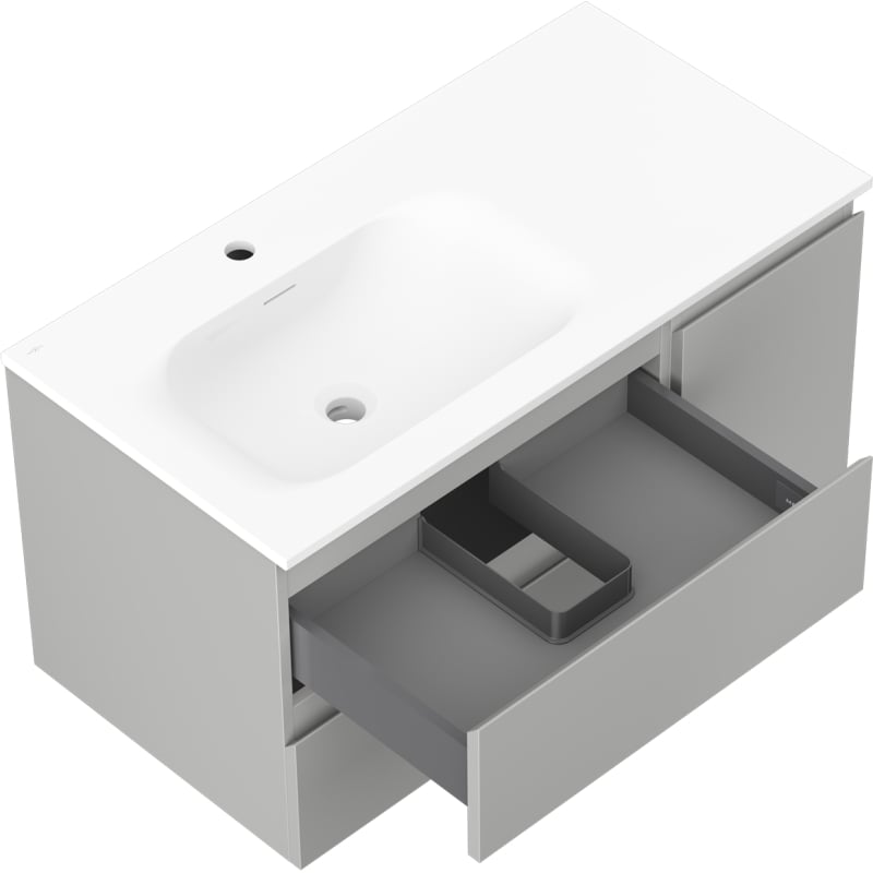 Mexen Orio szafka łazienkowa 90 cm z umywalką Vela lewą, 2S, 1D, szara mat/biała mat - 91A13-09047-3-BBFFF62-W23L01