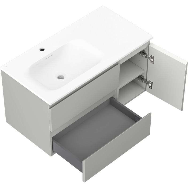 Mexen Orio badkamerkast 90 cm met wastafel Vela links, 2L, 1D, grijs mat/wit mat - 91A13-09047-3-BBFFF62-W23L01