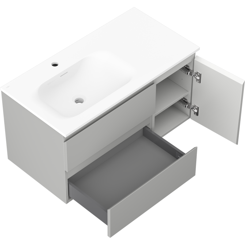 Mexen Orio badkamerkast 90 cm met wastafel Vela links, 2S, 1D, grijs mat/wit mat - 91A13-09047-3-BBFFF62-W23L01