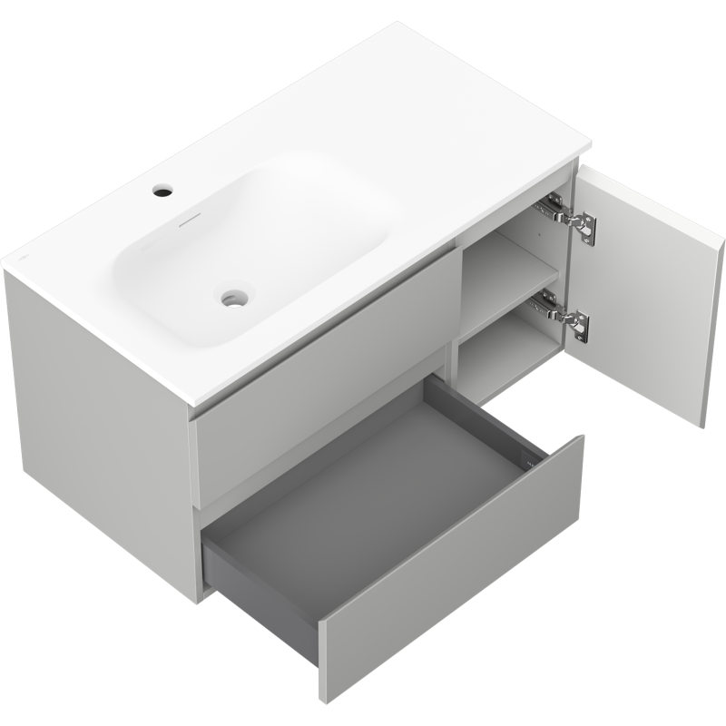 Mexen Orio mobile da bagno 90 cm con lavabo Vela sinistro, 2S, 1D, grigio opaco/bianco opaco - 91A13-09047-3-BBFFF62-W23L01