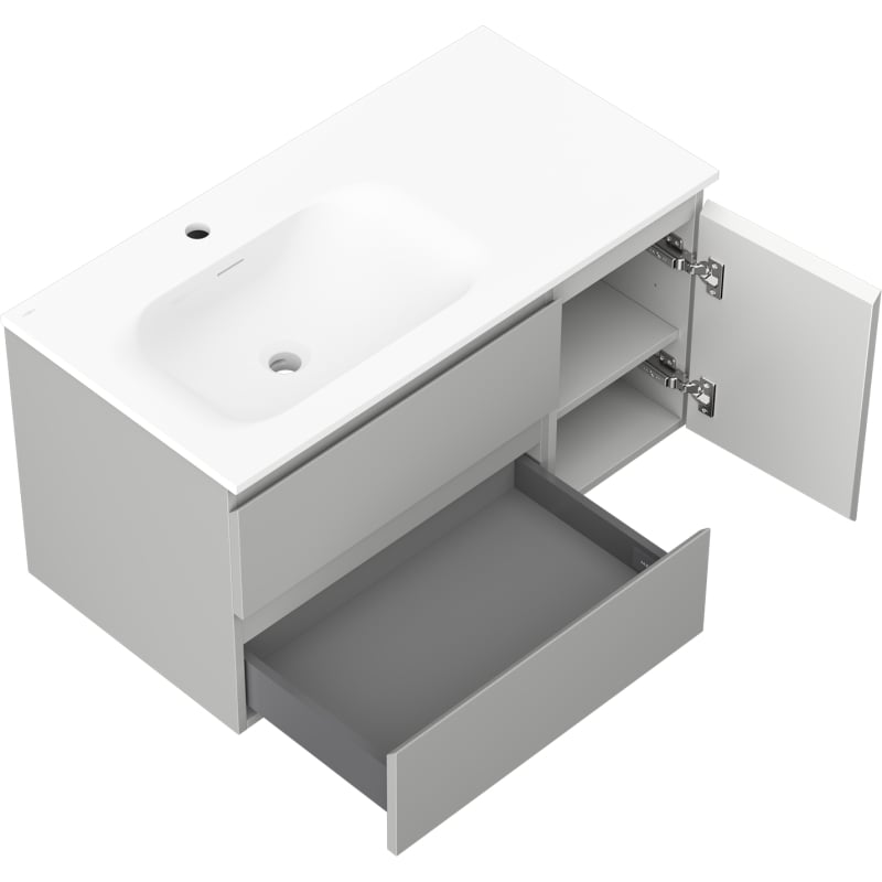 Mexen Orio szafka łazienkowa 90 cm z umywalką Vela lewą, 2S, 1D, szara mat/biała mat - 91A13-09047-3-BBFFF62-W23L01