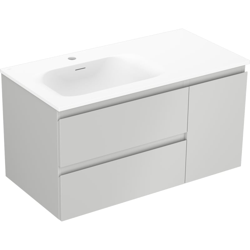 Mexen Orio szafka łazienkowa 90 cm z umywalką Vela lewą, 2S, 1D, szara mat/biała mat - 91A13-09047-3-BBFFF62-W23L01