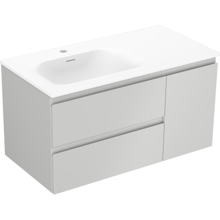 Mexen Orio Badezimmerschrank 90 cm mit Waschbecken Vela links, 2S, 1D, grau matt/weiß matt - 91A13-09047-3-BBFFF62-W23L01