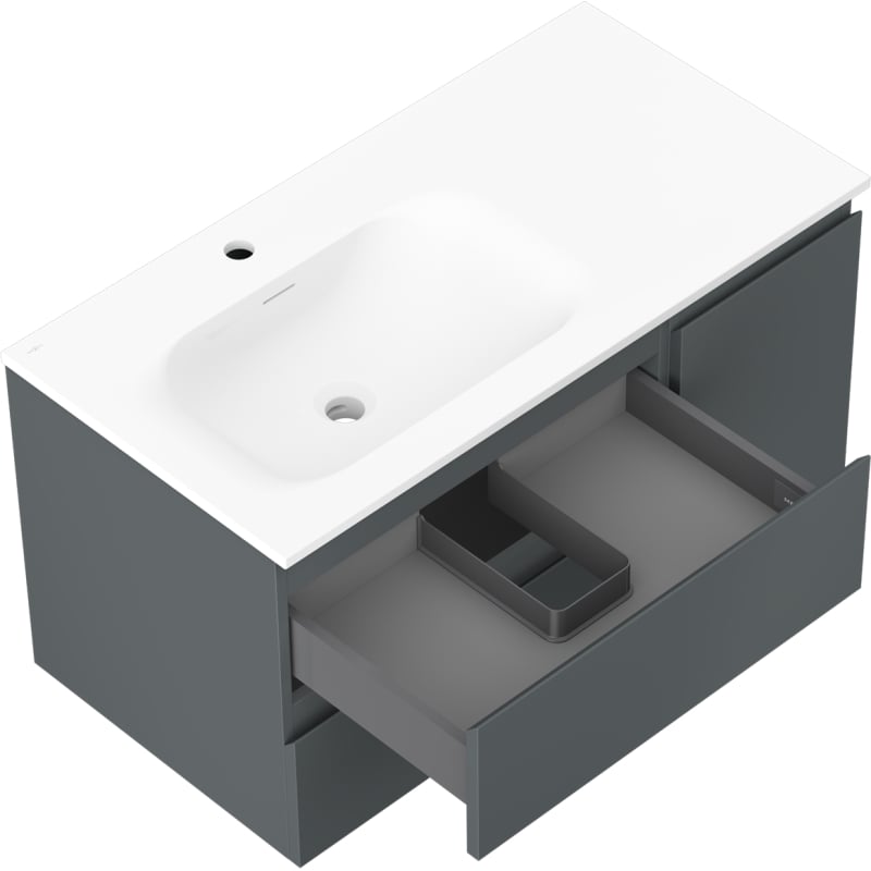 Mexen Orio 90 cm bathroom cabinet with Vela left sink, 2S, 1D, matte graphite/matte white - 91A13-09047-3-BBFFF66-W23L01