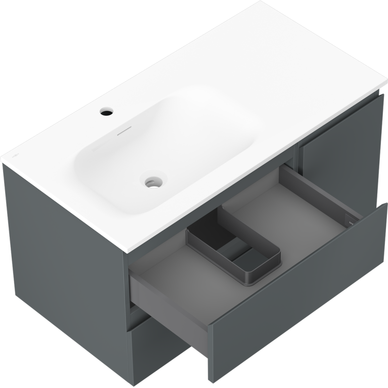 Mexen Orio armario de baño 90 cm con lavabo Vela izquierdo, 2S, 1D, grafito mate/blanco mate - 91A13-09047-3-BBFFF66-W23L01