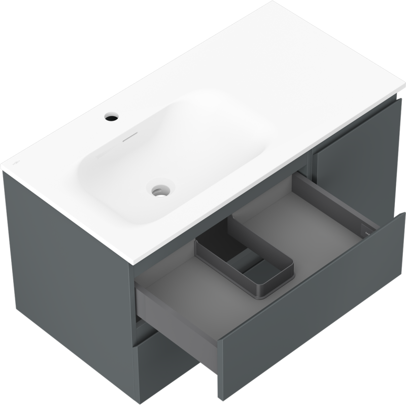 Mexen Orio bathroom cabinet 90 cm with Vela left sink, 2S, 1D, matte graphite/white matte - 91A13-09047-3-BBFFF66-W23L01
