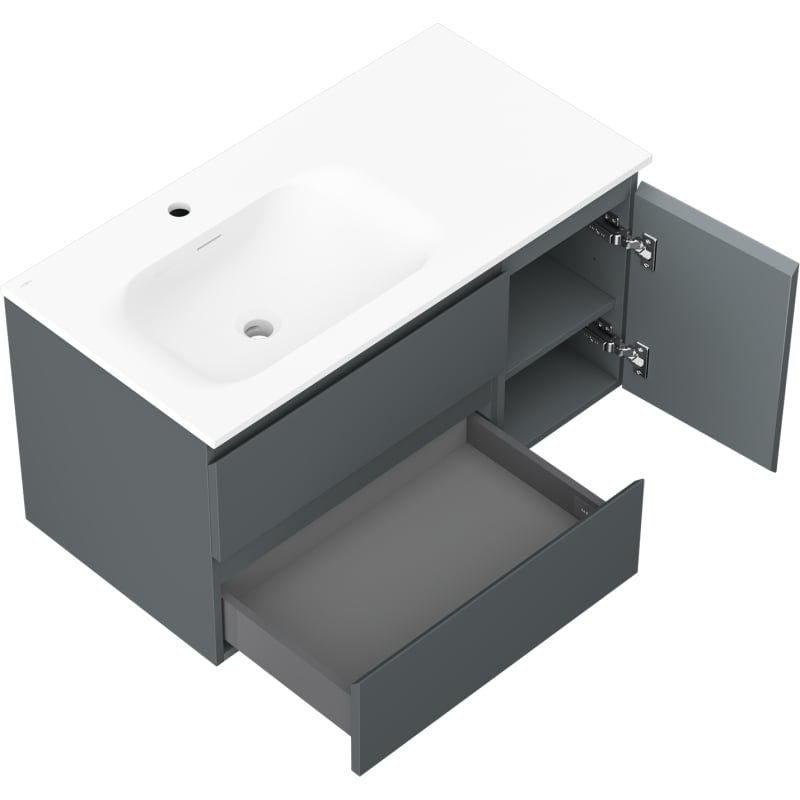 Mexen Orio 90 cm bathroom cabinet with Vela left sink, 2S, 1D, matte graphite/matte white - 91A13-09047-3-BBFFF66-W23L01