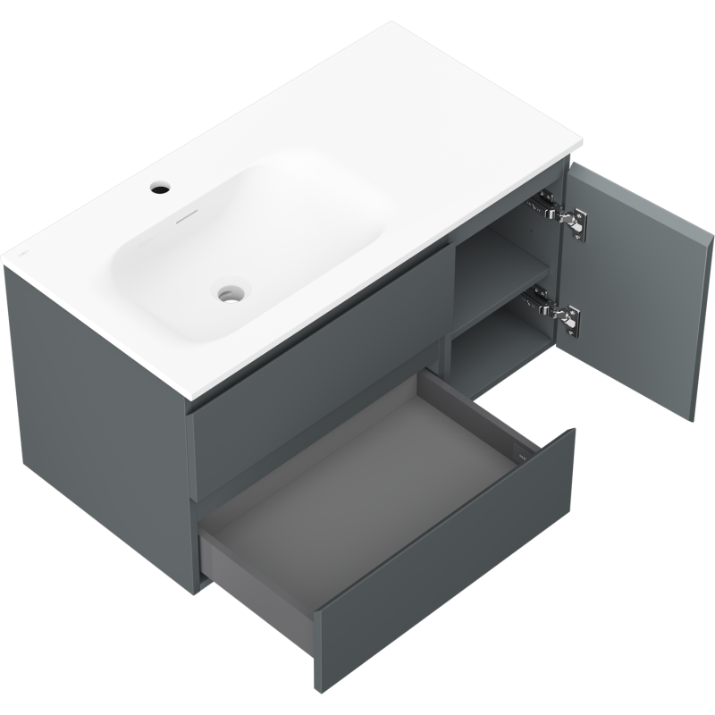 Mexen Orio meuble de salle de bain 90 cm avec lavabo Vela gauche, 2S, 1D, graphite mat/blanc mat - 91A13-09047-3-BBFFF66-W23L01