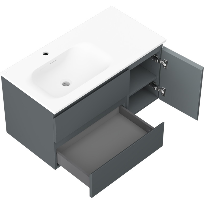 Mexen Orio szafka łazienkowa 90 cm z umywalką Vela lewą, 2S, 1D, grafit mat/biała mat - 91A13-09047-3-BBFFF66-W23L01