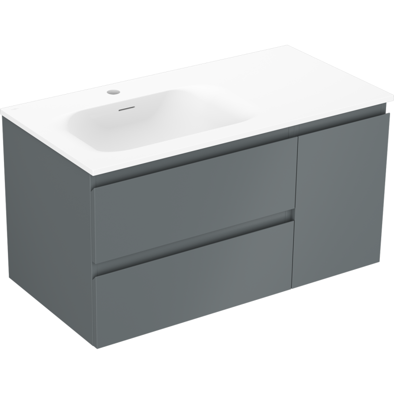 Mexen Orio Badezimmerschrank 90 cm mit Vela Waschbecken links, 2S, 1D, grafit matt/weiß matt - 91A13-09047-3-BBFFF66-W23L01